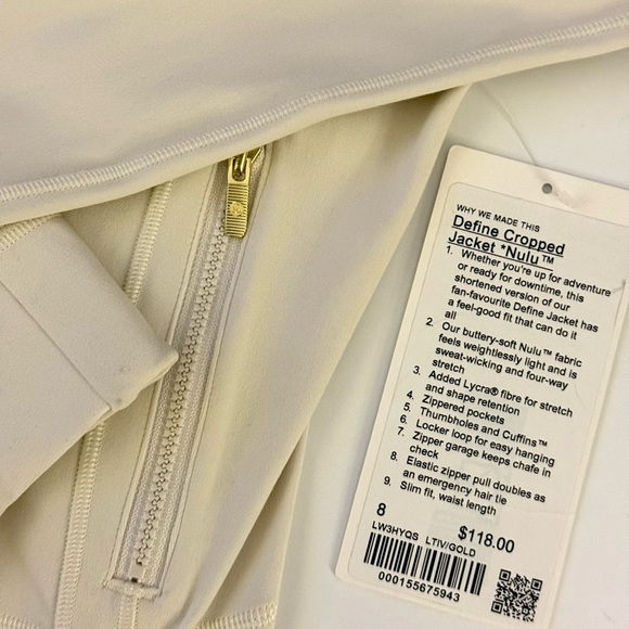NWT/ Lululemon Athletica Cream Cropped Define Jacket/ Nulu - Picture 3 of 11